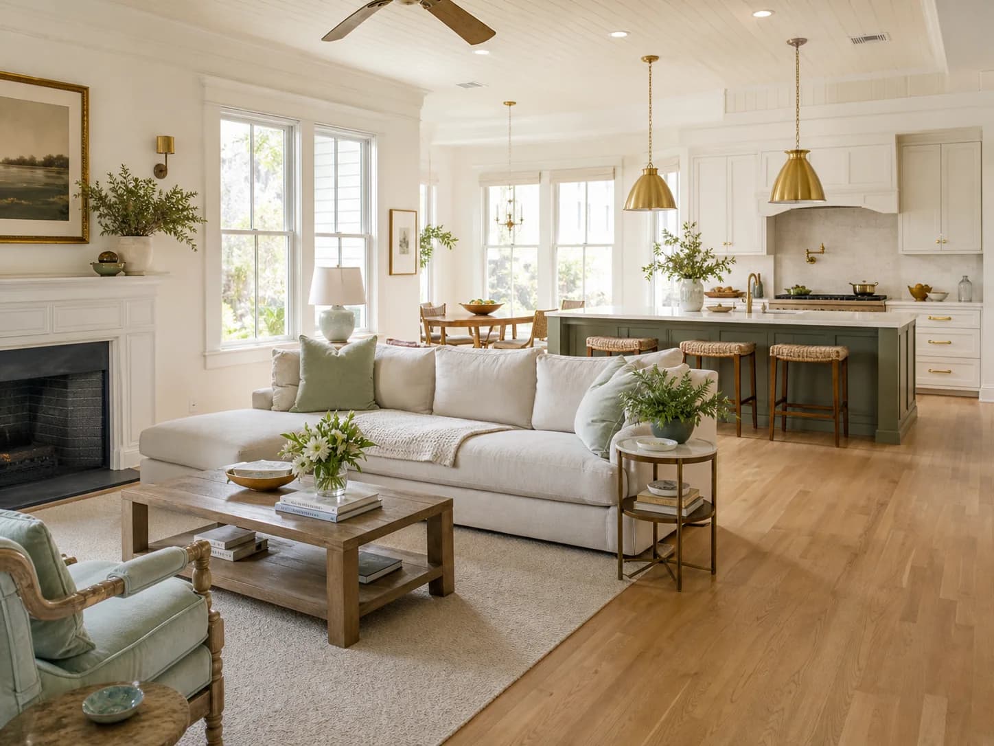 Tidy Charleston living room with freshly vacuumed oak floors