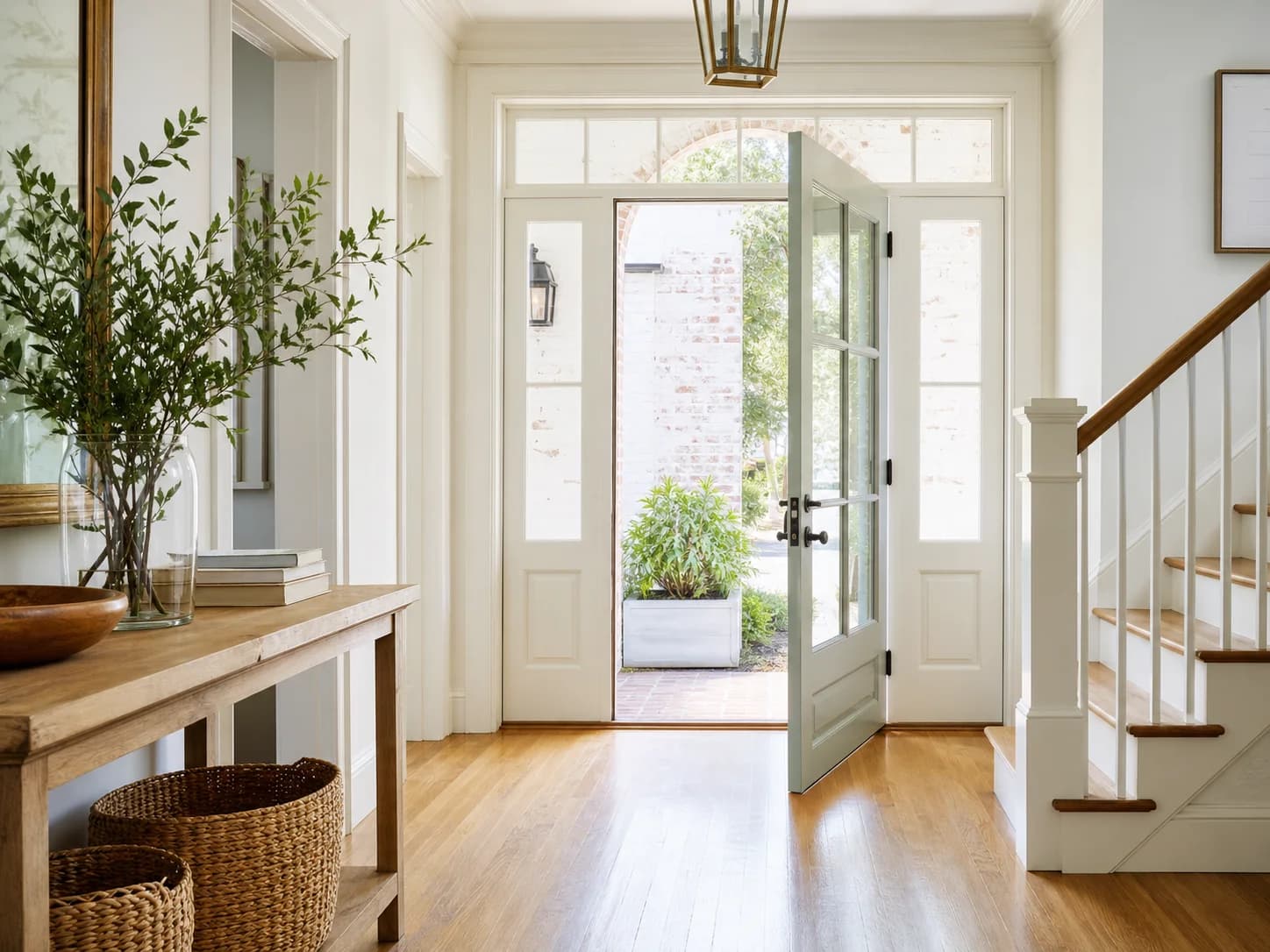 Bright Charleston entryway with clean wood floors